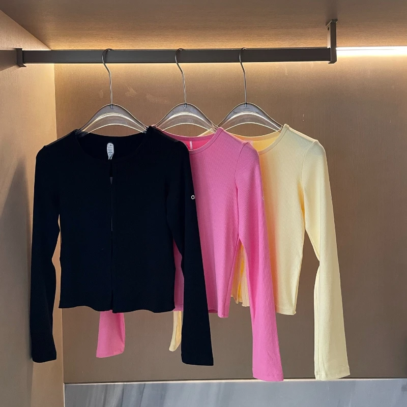 Suéter Cárdigan de Manga Larga con Cuello Redondo para Mujer, Color Puro, Básico, Suave, Tejido de Moda, Primavera Otoño, Tops para Mujer, Nuevo