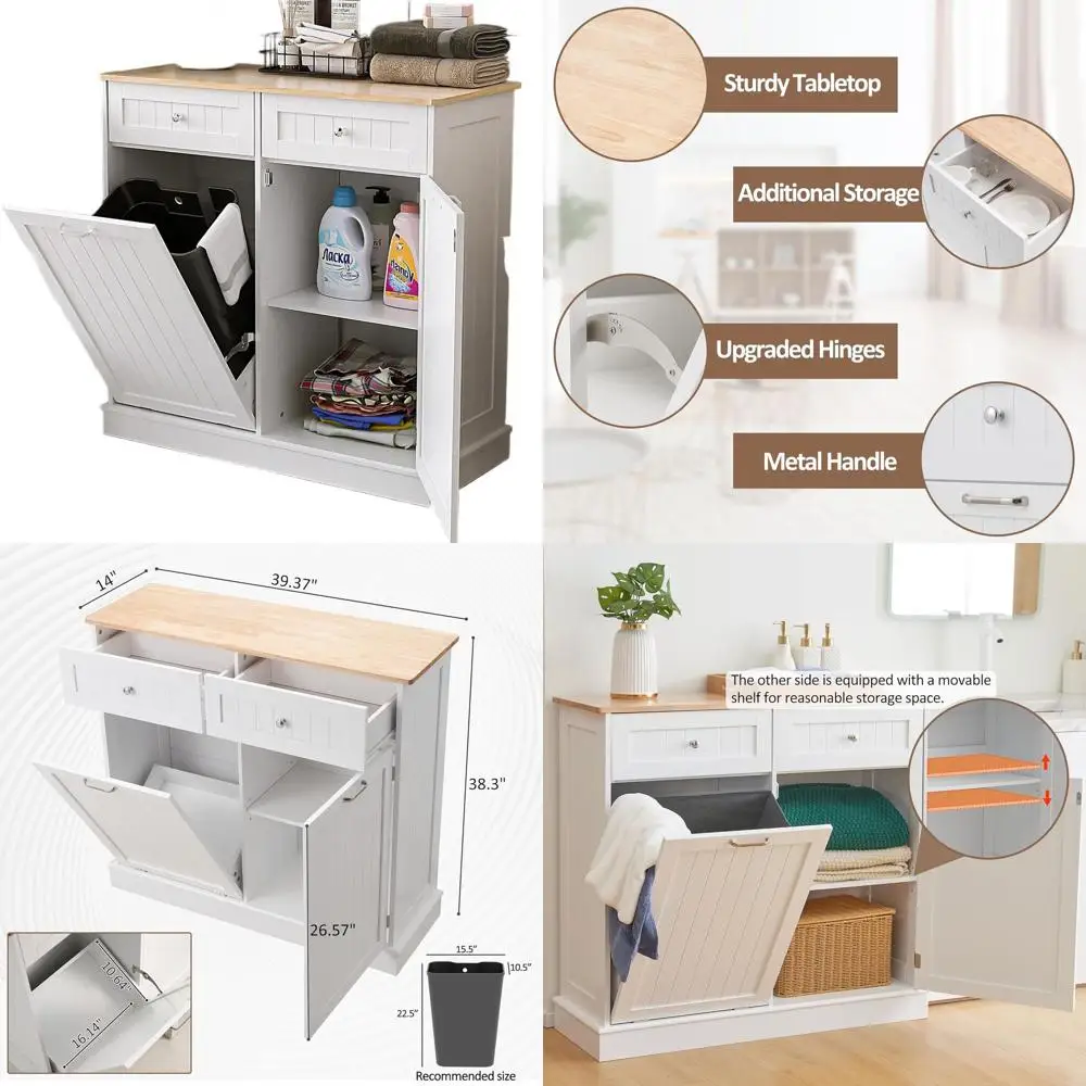 

13 Gallon Hidden Kitchen Trash Can Cabinet with Standing Recycling, Suitable for Home Living Spaces, White