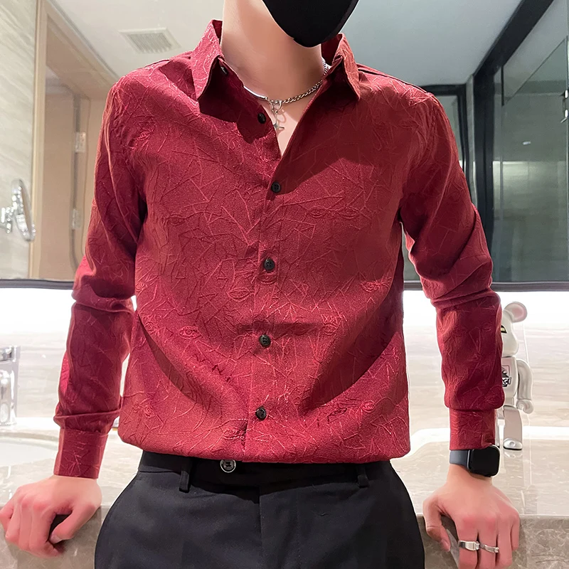 

Spring Long Sleeve Men's Shirt Luxury Geometric Stripe Slim Fit Men Blouses Autumn Business Leisure Social Male Shirts Plus Size