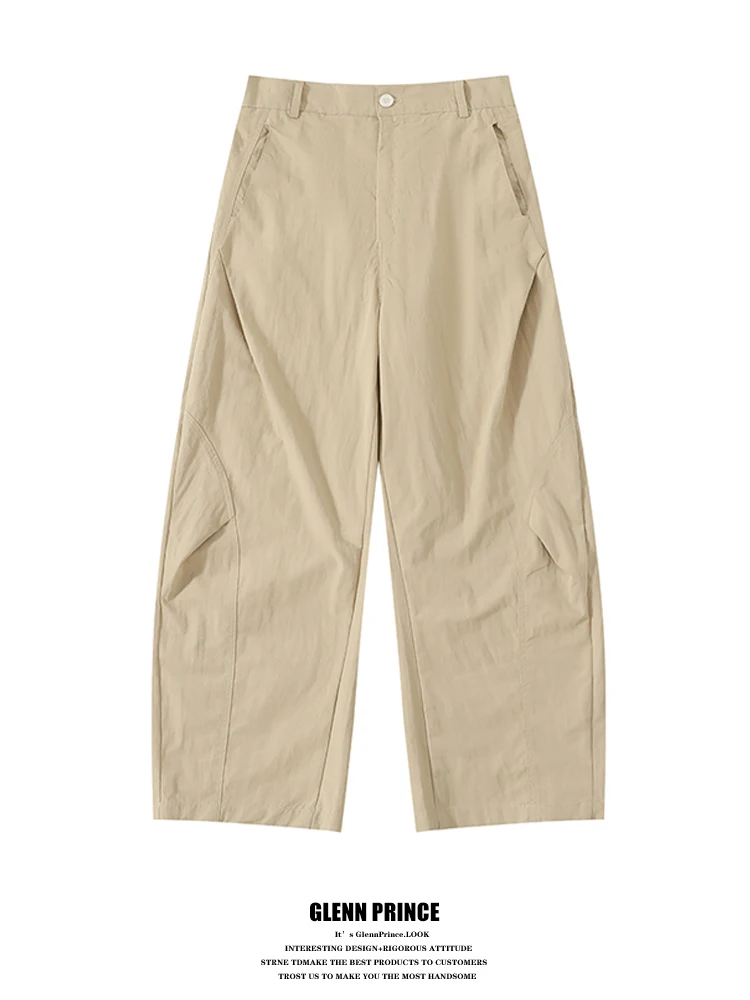 

Мужские повседневные брюки в американском стиле ретро, весенние новые уличные дизайнерские брюки Sense, рабочая одежда со сложенными ножками, однотонные прямые джинсы