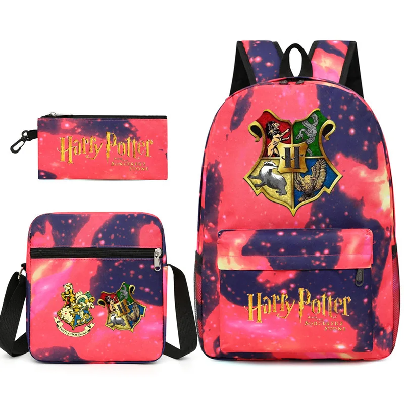 3 Pcs/Set Hogwarts Badge School Backpacks Anime Harry Potter School Bags Portable Laptop Bags Large Capacity Travel Bags Gifts