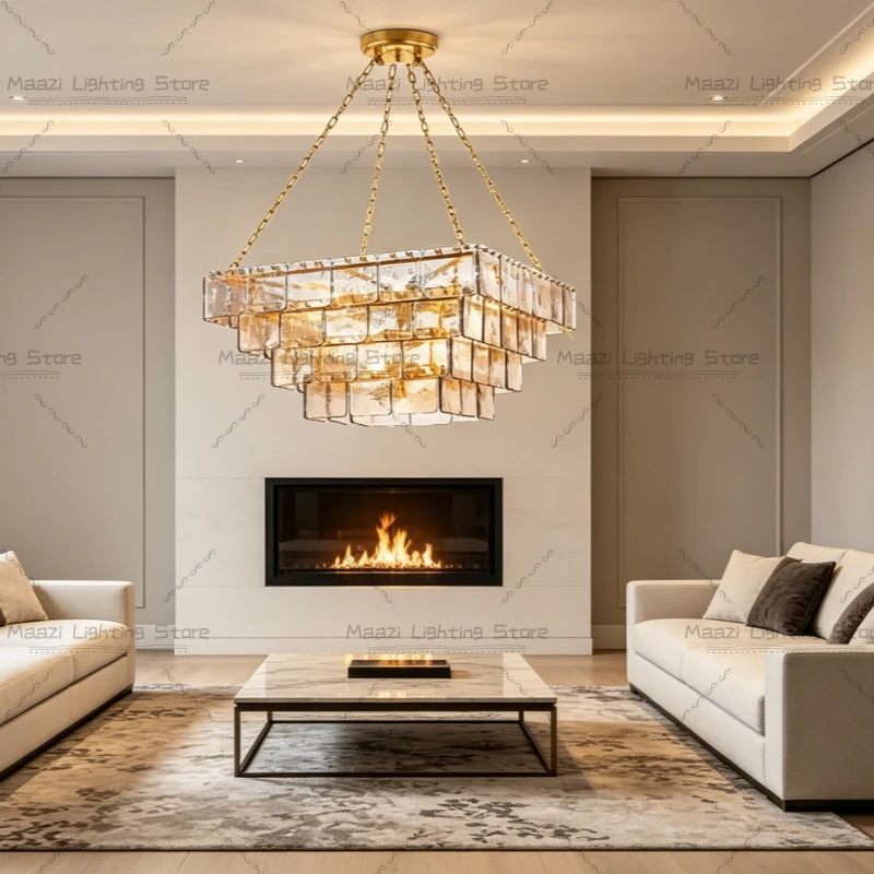 Nordic Amber Texture Clear Glass  Chandelier Classy Home Applicant Led E14 Dimmbale Lamp Suspension For Living Room
