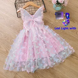 Baby Girls Butterfly Wings Fairy Gauze Princess Dress Lovely Kids Summer Sleeveless Tulle Dress Child Birthday Party Gown Dress