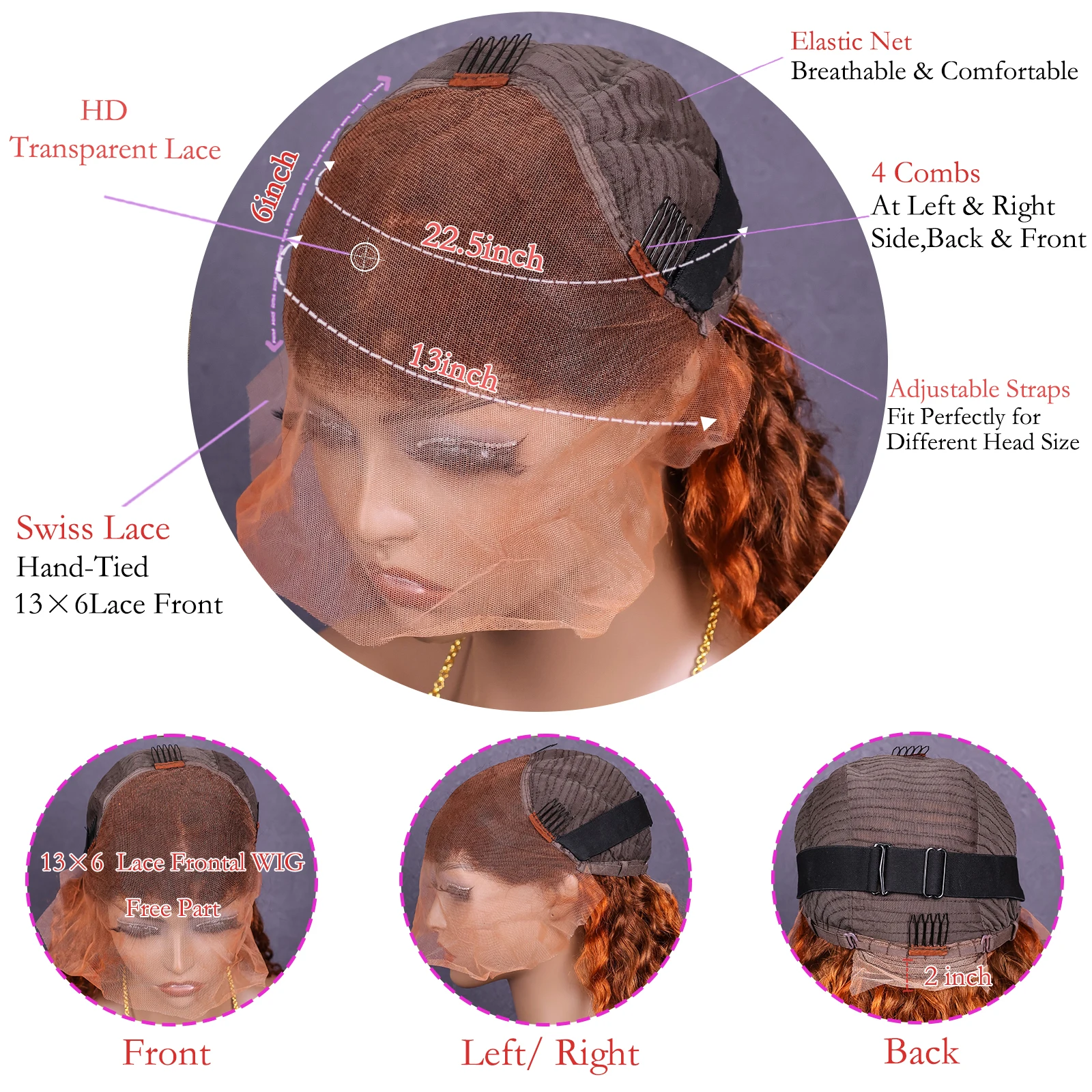 Wig Rambut Asli Manusia Highlight Water Wave 4/350 13x6 HD Lace Frontal Wig 200% Ombre Ginger Warna Wig Keriting Dalam 13x4 Lace Front Hair