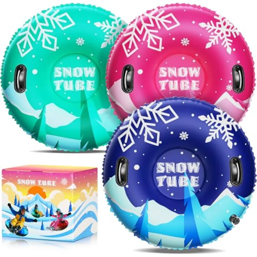 

36 Inch Inflatable PVC Snow Tubes for Adults and - Family Outdoor Winter Sledding Set with Thickened Hard Bottom and Handles fo