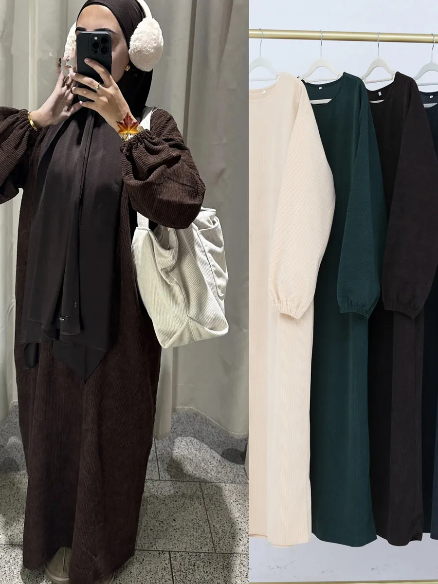 Muslim Women Abayas Middle East Dubai Turkey Winter corduroy Velvet Wram Long Dress Kaftan Ramadan Robe Femme Islam Clothing