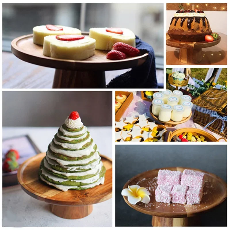 High Stand Wooden Cake Plate Creative Food Serving Trays Eco Naural Wood Dessert Fruit Snack Tray Home Decor Photography Props