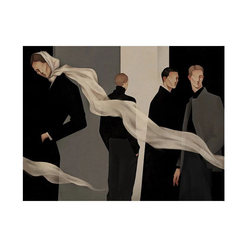 

Modern minimalist, abstract figure decorative painting, restaurant, horizontal, black and white hand painted oil painting