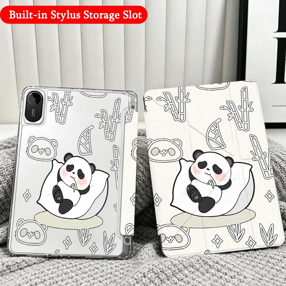 Cartoon Panda Case For Xiaomi Redmi Poco Pad 5 6 7 8 Pro SE 11 11.2 12.1 Inch Transparent Y-Shaped Folding Tablet