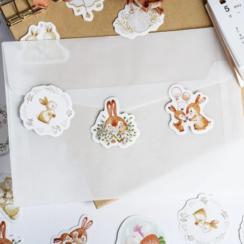 46Pcs/box Cute Retro Fairy Rabbit Family Sticker Kawaii Bunny Stationery Diary DIY Decals Scrapbook Journal Decoration Materials