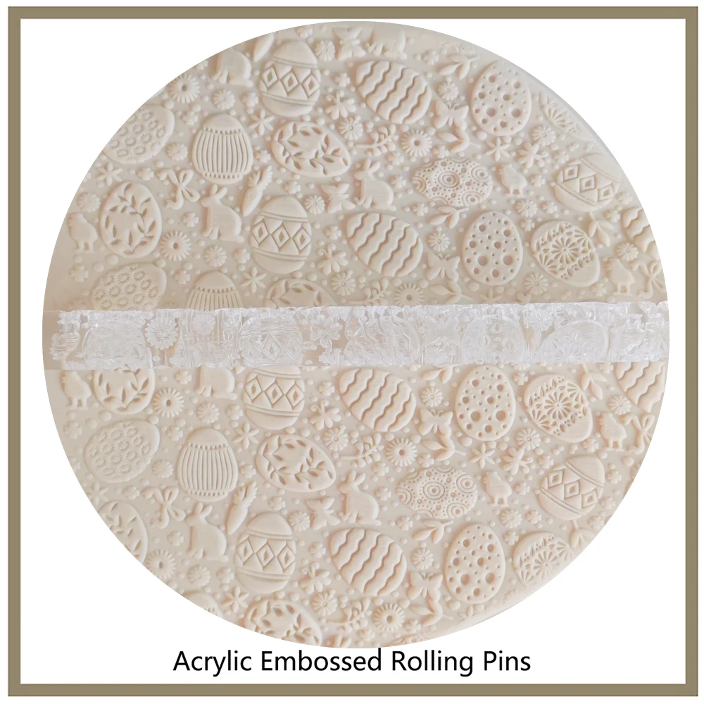 Textured Rolling Pin Meaning with Happy Easter Elements Eggs Rabbit Patterns