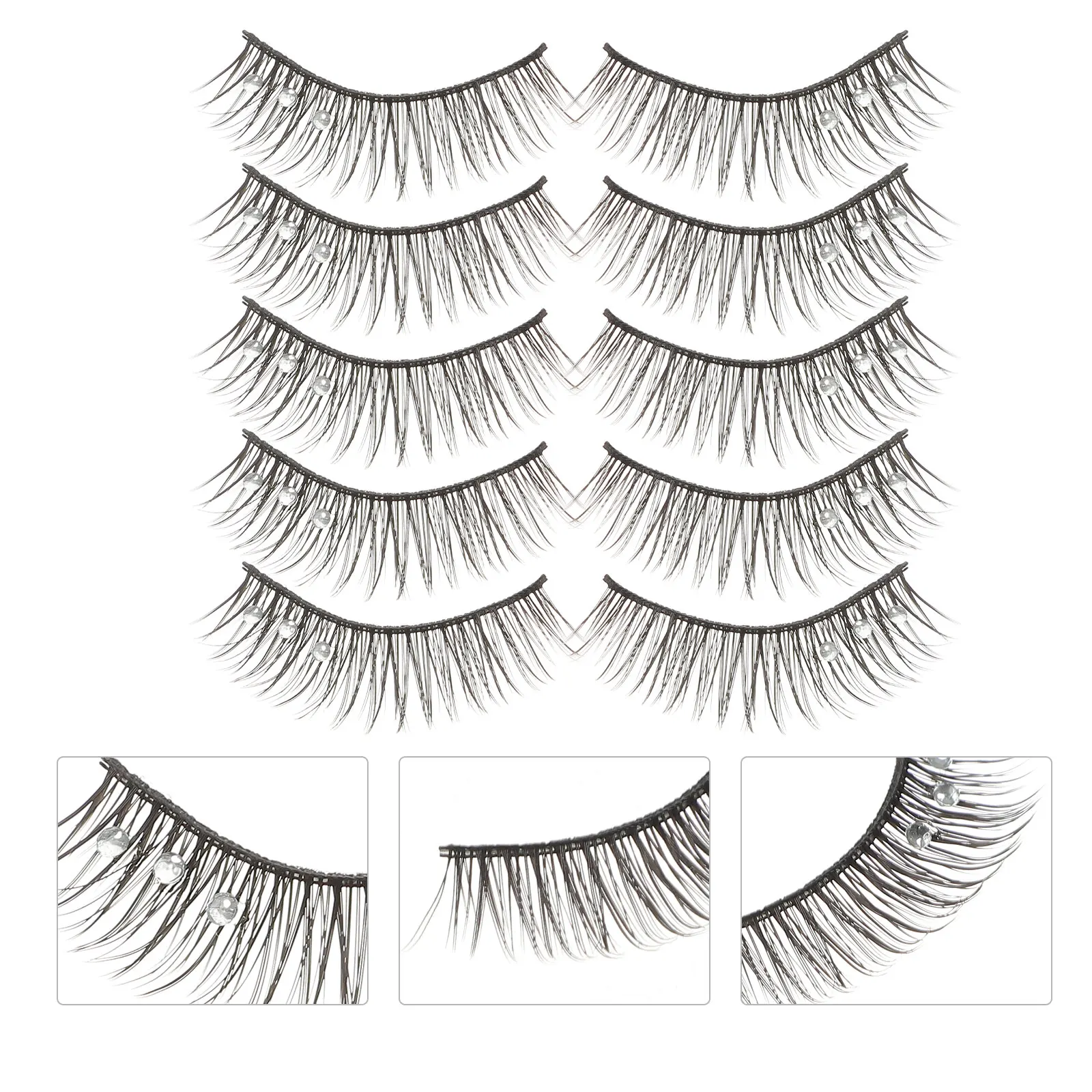 5 paires de cils artificiels avec strass, aspect naturel, faux cils pour femmes, attrape-yeux, fête, Date, Club, vie quotidienne