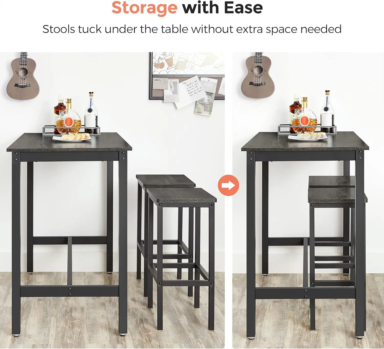 Vasagle Bar Stools, Set Of 2 Bar Chairs, Kitchen Breakfast Bar Stools With Footrest, Industrial In Living Room, Party Room,