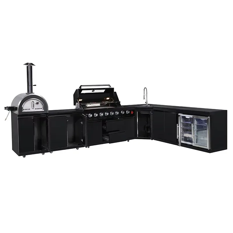 BBQ Island Outdoor Kitchen Grill Customized Full Kitchen Cabinets L Shape Outdoor Kitchen With Bar