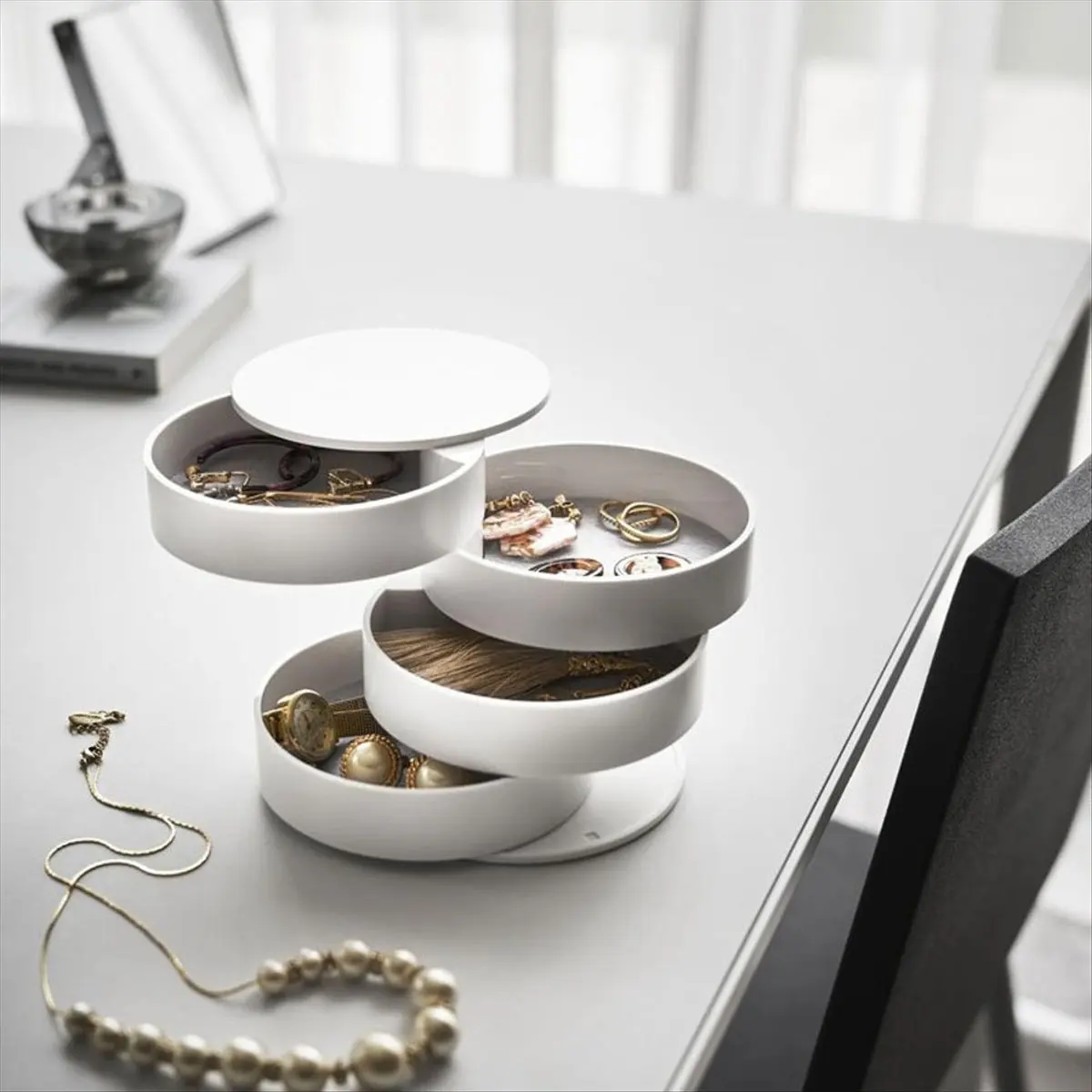 2026 Trend Rotating Multi-Layer Desktop Storage Box Hair Accessories Jewelry Makeup Box Dust-Proof Jewelry Box with Lid A