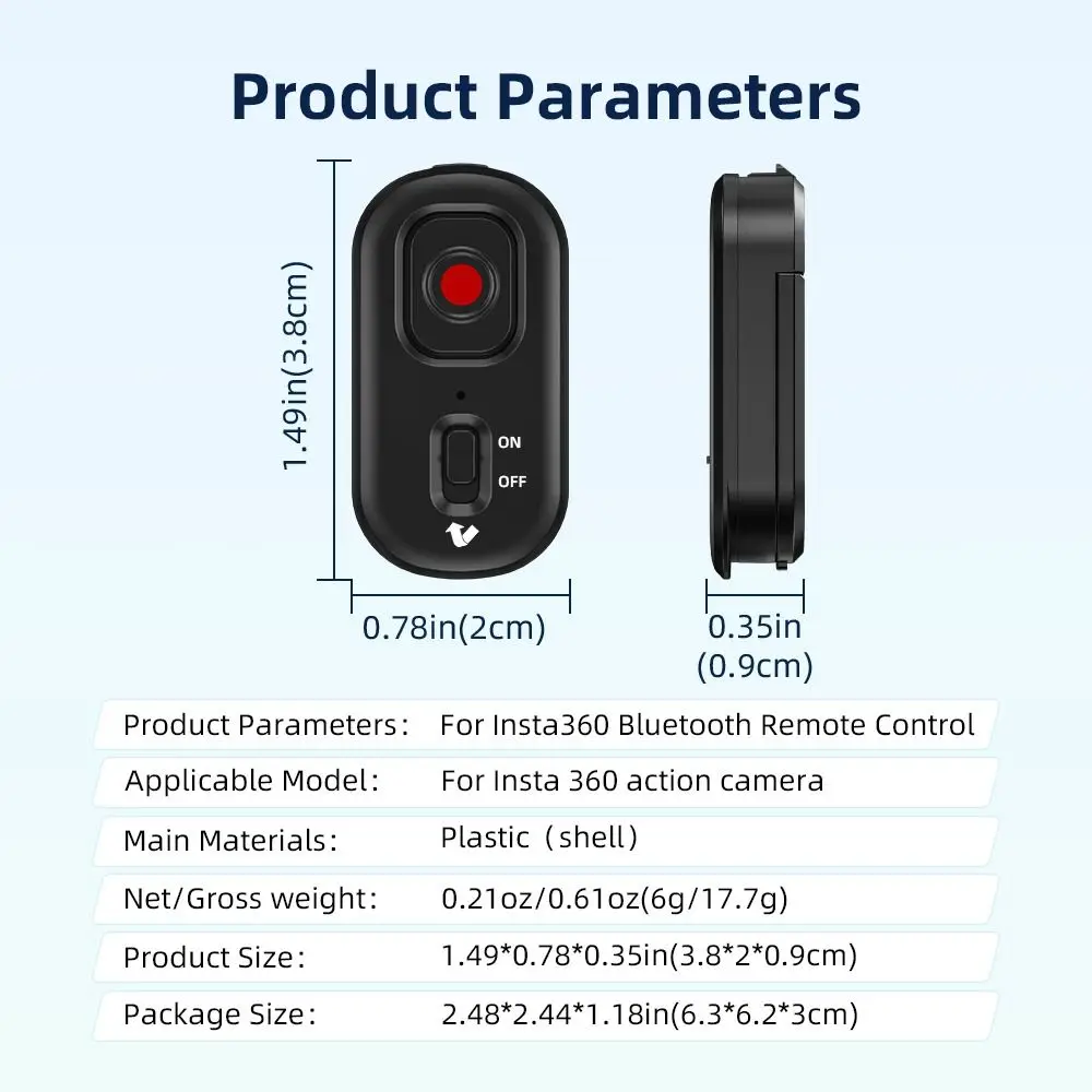 Portable Bluetooth Remote Control Mini 10M Range Camera Wireless Shooting Controller Lightweight for Insta360 X5/X4/AcePro 2
