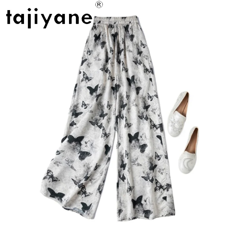 

TAJIYANE 100% Real Mulberry Silk Pants Woman High Quality Baggy Pants Jacquard Wide Leg Trousers Summer Clothes Women 여성바지 2025