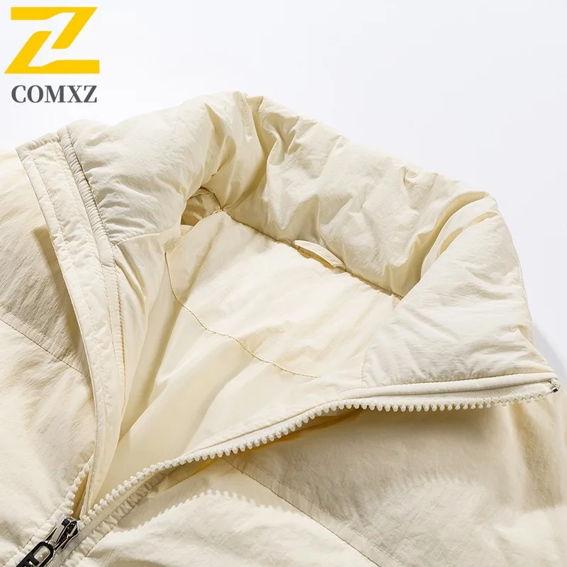 COMXZ Mens Down Jacket Casual Stand Collar Outdoor Cycling Windproof Warm Parka Coat Luxury Travel Cold Resistant Winter Coat
