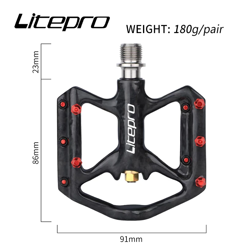 Litepro Road Bike Titanium Shaft Full Carbon Fiber Pedals 180g Bearings Sealed Folding Bicycle Foot Pedal For brompton