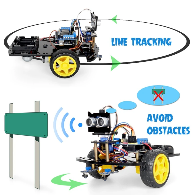 Kits de carro robô inicial 2wd para projeto de programação arduino com rastreamento de linha e kit educacional para evitar obstáculos