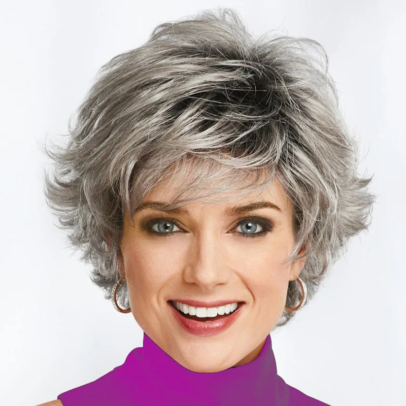 

European and American Fashion New European and American Wigs Women's Short Hair Curly Mixed Color Wig Brown gold pieces