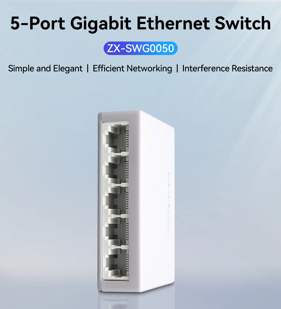 HORACO 5-Port Gigabit Netzwerk-Switch Unmanaged 1000M Mini-Switch Desktop Plug-and-Play Ethernet-Switch – Detail 1