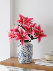 NEW 9 Heads Big Lily Artificial Flower Simulation Flower Wedding Decorative Home Decoration Gift Lily Branch Fake Bouquet