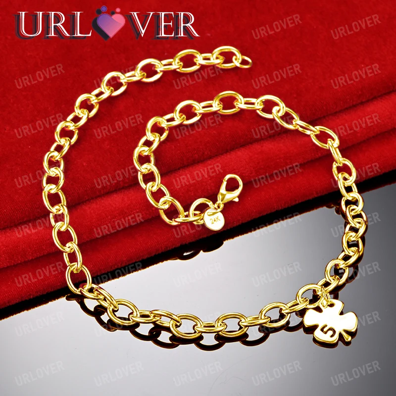 

URLOVER 18K Gold Necklaces 925 Sterling Silver Number 5 Lucky Clover Pendant Necklace For Woman Fashion Party Wedding Jewelry