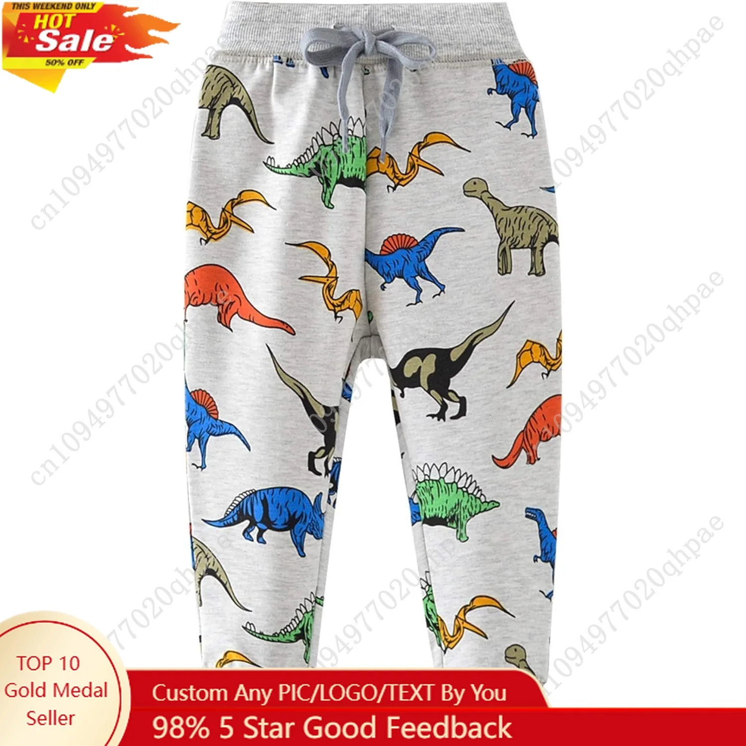 

HUAER& Boys Cartoon Print Dinosaur Monkey Pattern Cotton Pants Drawstring Elastic Sweatpants