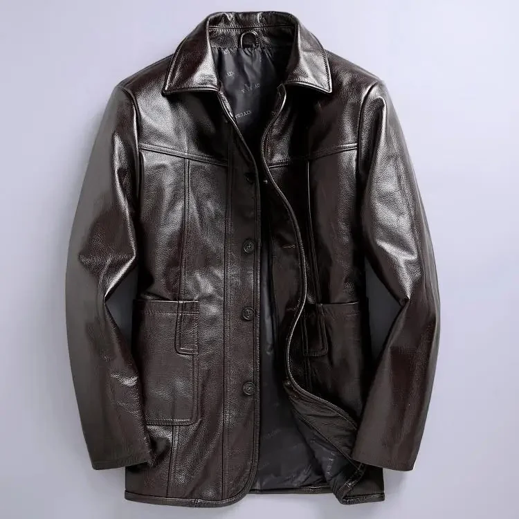 Shop Top.Dad's winter leather jacket.Plus size men Business casual suit.2025 quality real cowhide coat.Gift