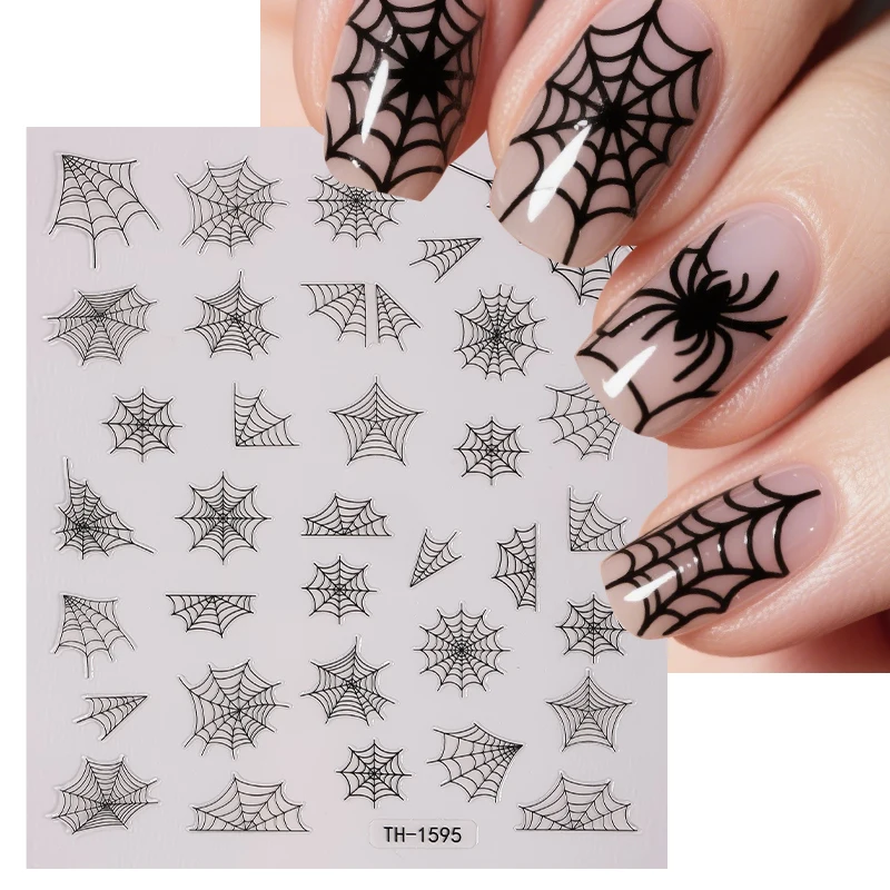 Adesivi per nail art 3D Halloween Decalcomanie per unghie fantasma ragnatela luminosa per accessori per la decorazione del manicure Y2K del festival