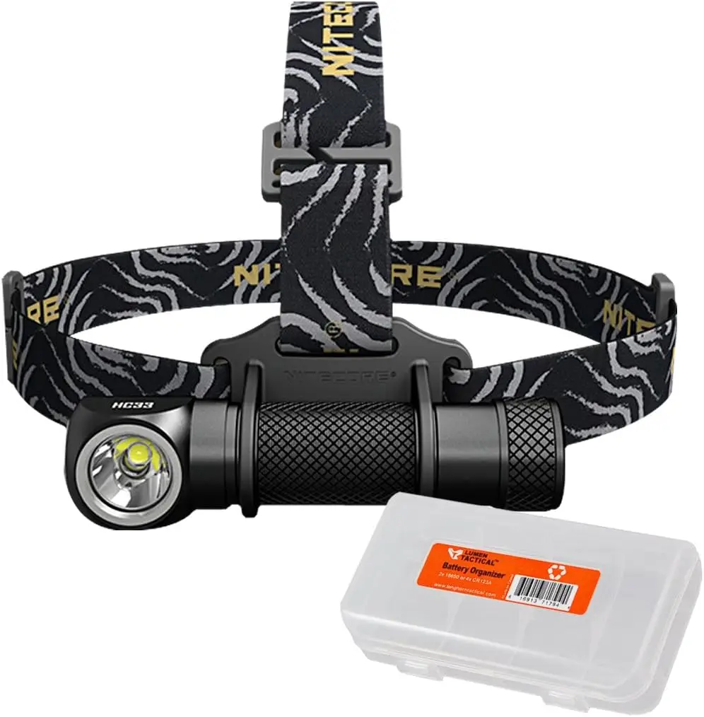 HC33 1800 Lumen High Performance Versatile L-Shaped Headlamp with Lumen Tactical Battery Organizer