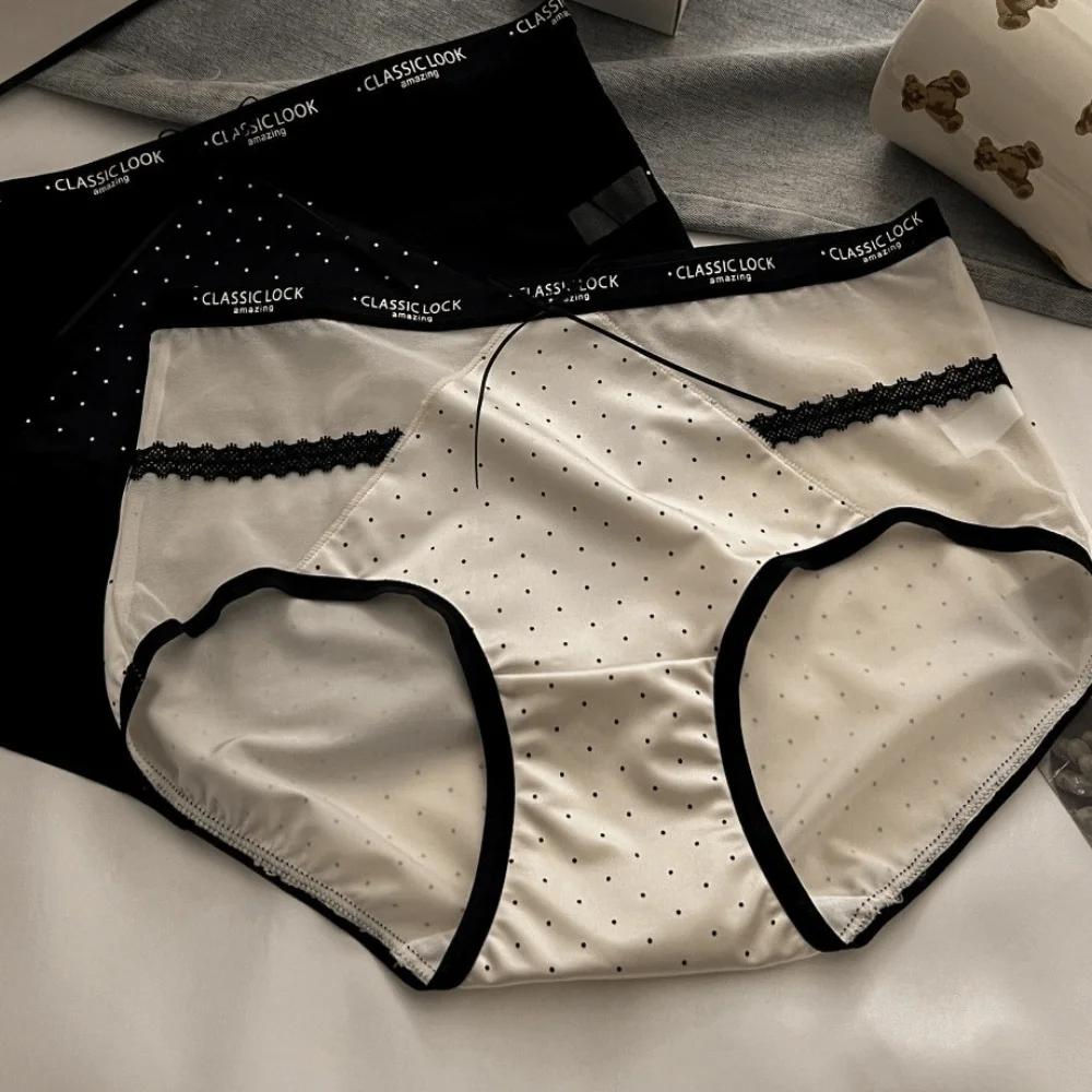 Breathable Mesh Women's Underwear Satin Bow Wave Point Underpants Hollowed-out Seamless Briefs Girl
