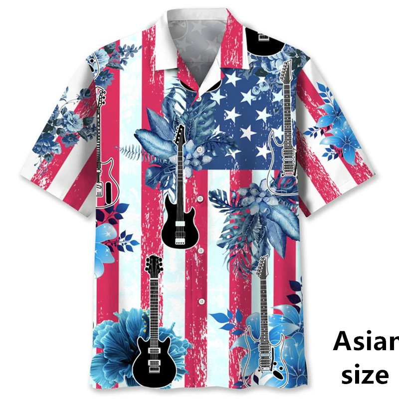 New Fashion USA Flag Printed Men's Shirts Summer Hawaiian Beach Shirt Leisure Drummer Fireman Vacation Pattern Men's Clothing