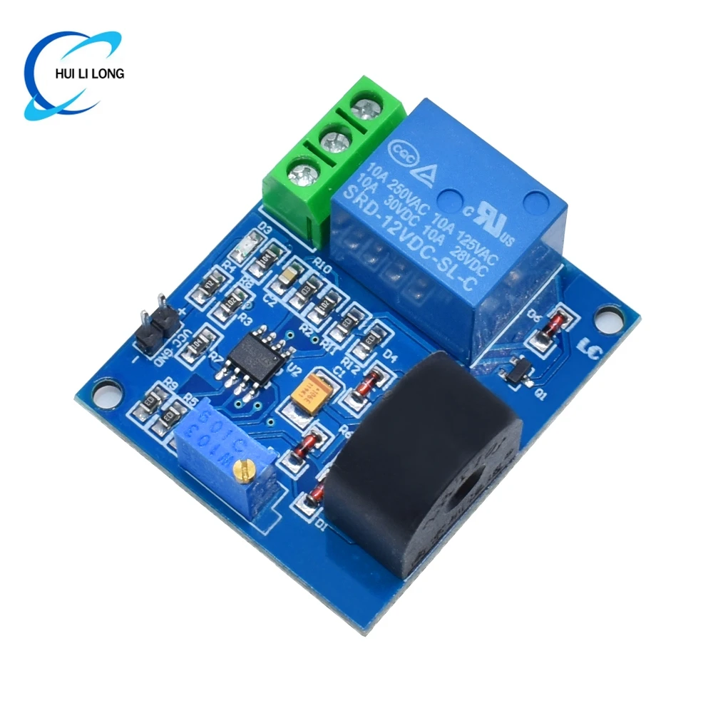 Módulo sensor de protección contra sobrecorriente DC12V 0-5A, sensor de detección de corriente CA, relé, salida de señal de conmutación