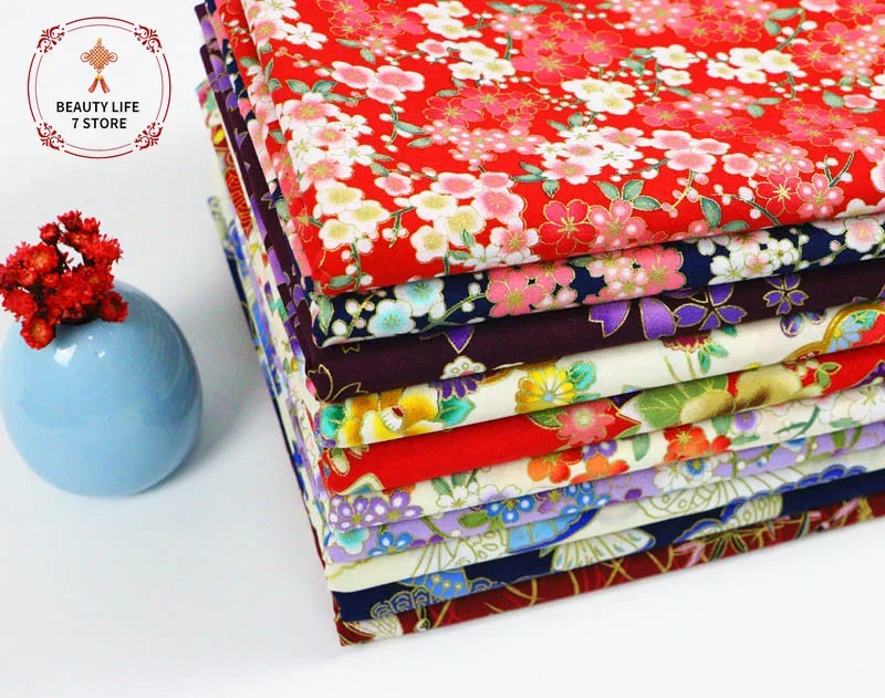 Bronzed Japanese Style Fabric 100% Cotton Printed Kimono Clothing Cloth DIY Sewing Patchwork Material 145cm*48cm