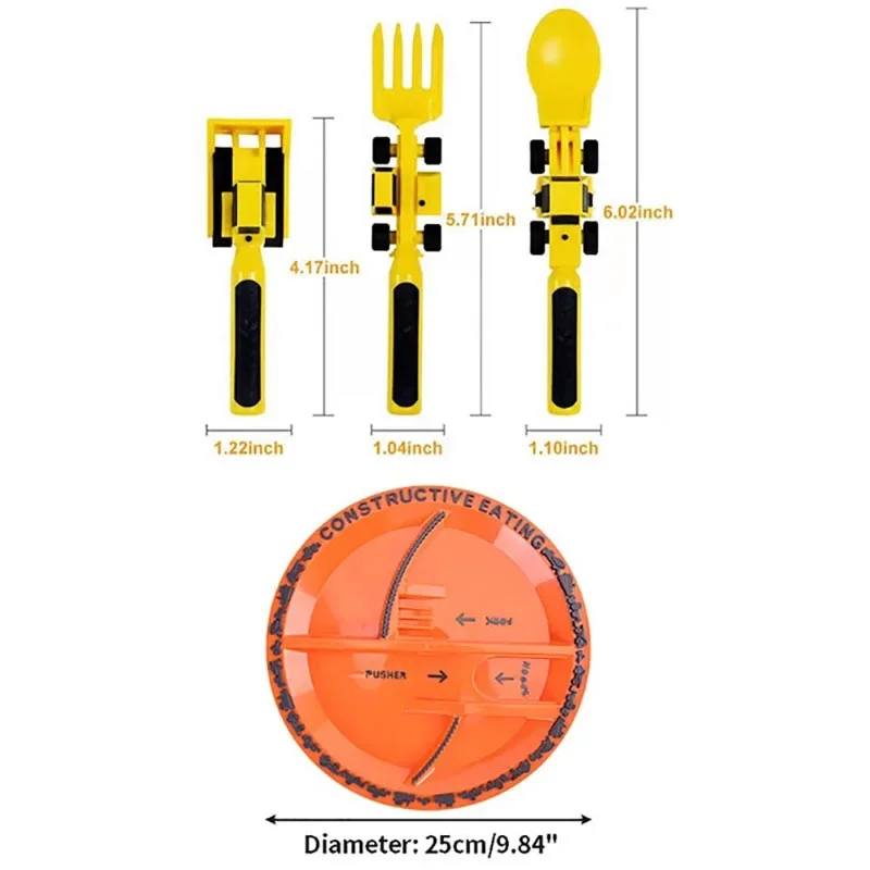 Childrens Cutlery Set Food Utensils For Kids Bulldozer Excavator Shovel Spoon Fork Feeding Tableware Constructive Eating Kitchen