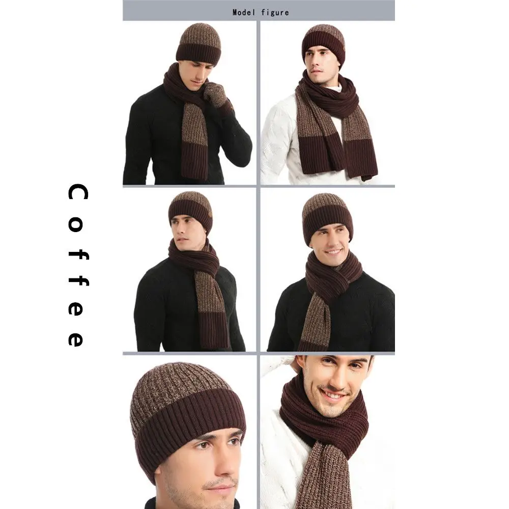 موضة جديدة محبوك بدلة دافئة قفازات شاشة اللمس الصوف وشاح قبعة وشاح قفازات مجموعة قبعة قبعة شتاء دافئ سميكة قبعة صوفية