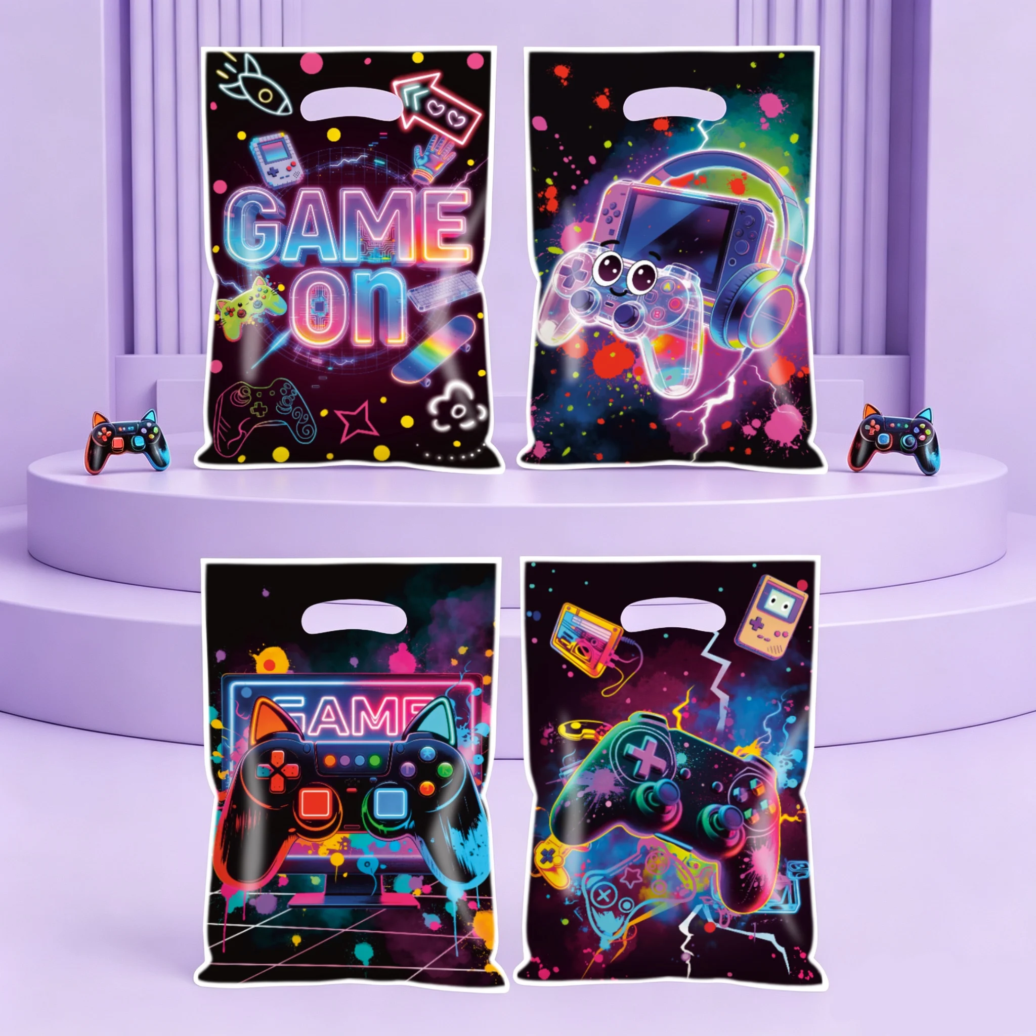 10/20/50 pcs Game Console Party Favor Bags, Neon Graffiti Game Console Plastic Packaging Bag Tote Bag, Birthday Party Decoration