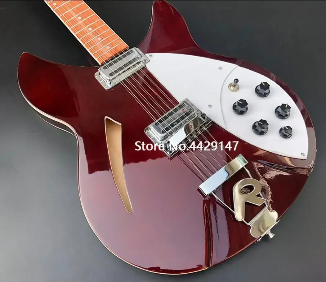 RIC 330 360 12 Strings Wine Red Semi Hollow Body Electric Guitar Gloss Varnish Fingerboard, 2 Toaster Pickups, Two Output Jacks