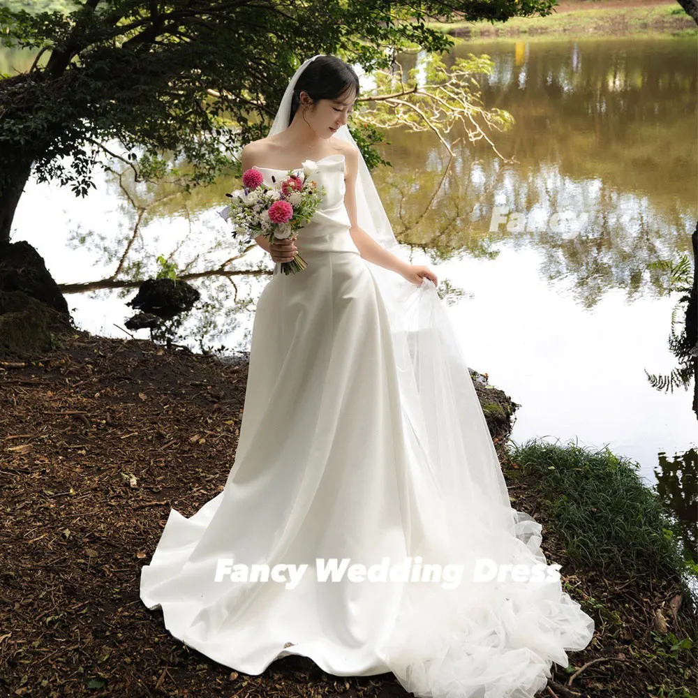 Fancy Princess Soft Satin Wedding Dress A Line Sleeveless Evening Dresses Back Corset Sleeveless Evening Dresses Customized