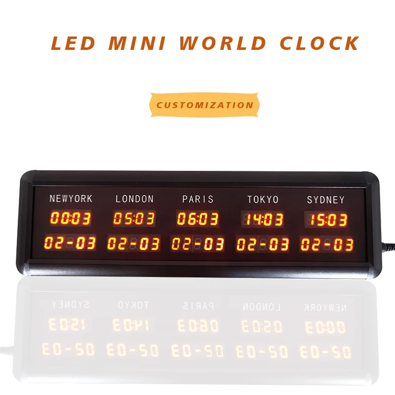 LED Mini Digital World Time Zone 0.4inch Clock Electronic Multi-Region Clock Date Display 5-City Electric Static