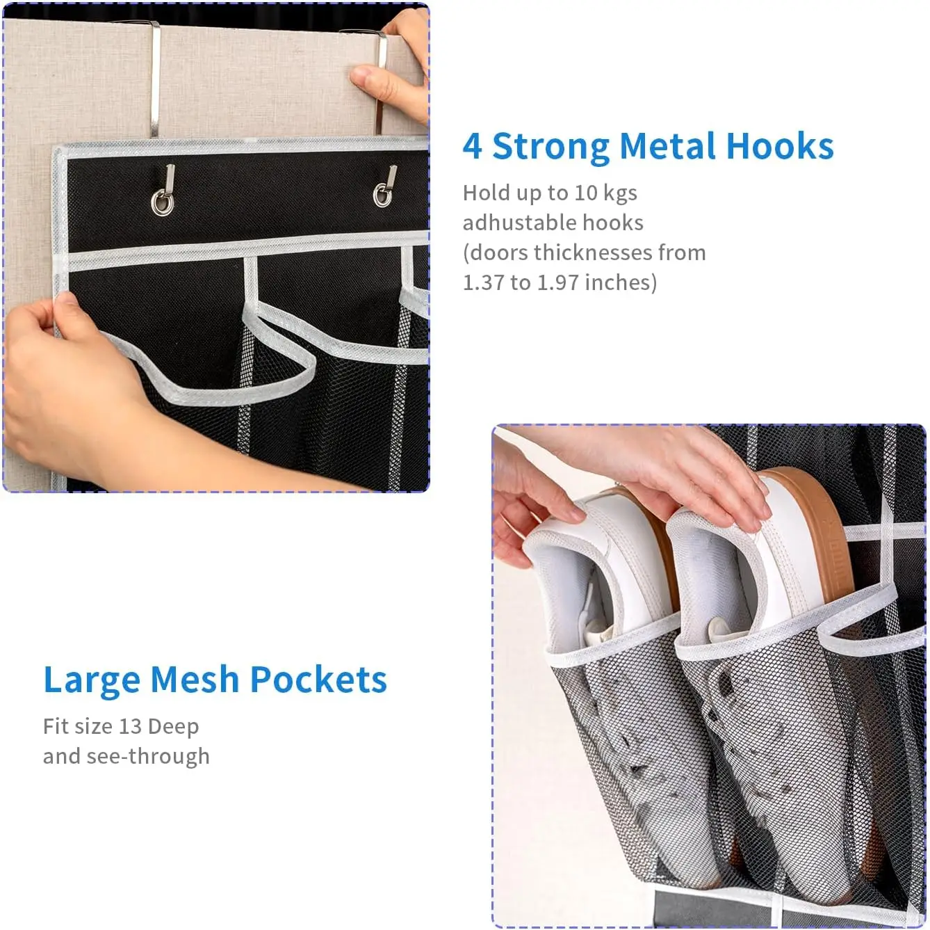 35 Pockets Over the Door Shoe Organizer, Hanging Shoe Organizer for Door with 35 Mesh Pockets Large Capacity Hanging Storage