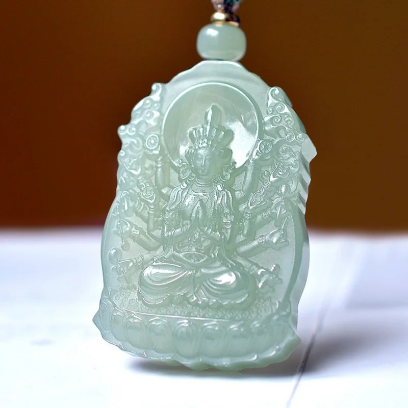 

Natural Hetian Qinghai Material Rat Guardian Thousand-Hand Guanyin Men And Women Necklace Pendant Jade