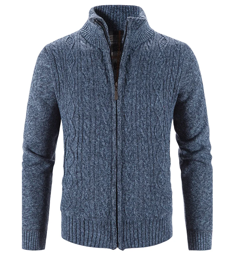 Winter Herbst Neue Pullover Stricken Zopf Strickjacke Männer Business Casual Jacke Zipper Up Einfarbig drehen-unten Mantel Fleece kleidung – Detail 2