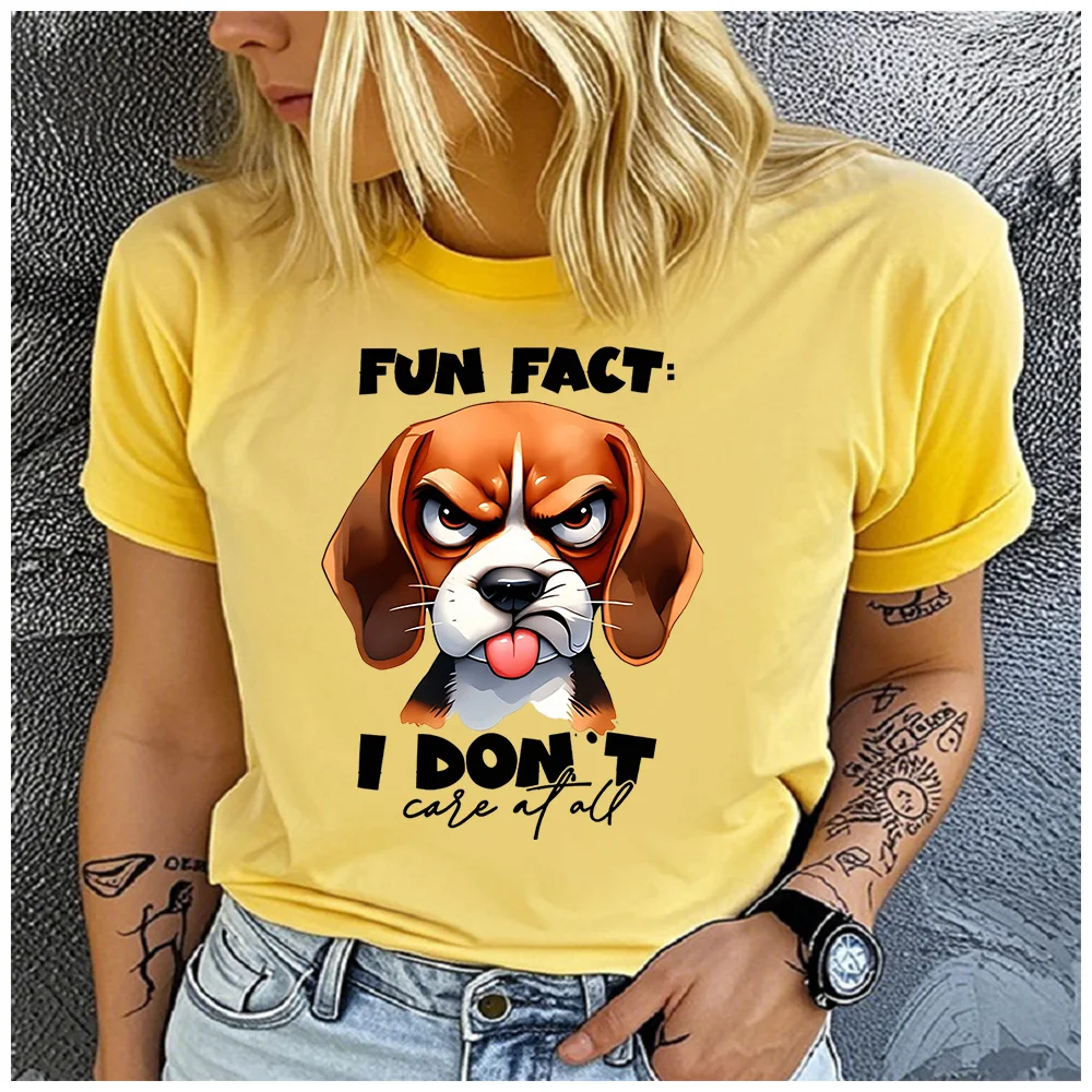 Cotton 100% Fun Fact I Don't Care At All Funny Grumpy Beagle Graphic T-shirt Women Sassy Dog Lover Casual Summer Short Sleeve