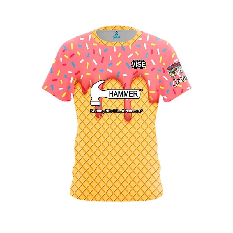 Nouveau T-shirt de sport à manches courtes pour homme, motif imprimé 'Hammer Ice Cream Waffle Cone Split', style bowling, haute performance, pour fans, streetwear décontracté