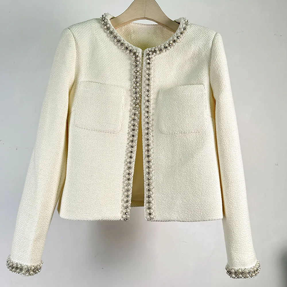 

Luxury Diamonds Beading Jacket for Women 2023 Korean Style Winter Clothes High Quality Woolen Coat Chaquetas Para Mujeres