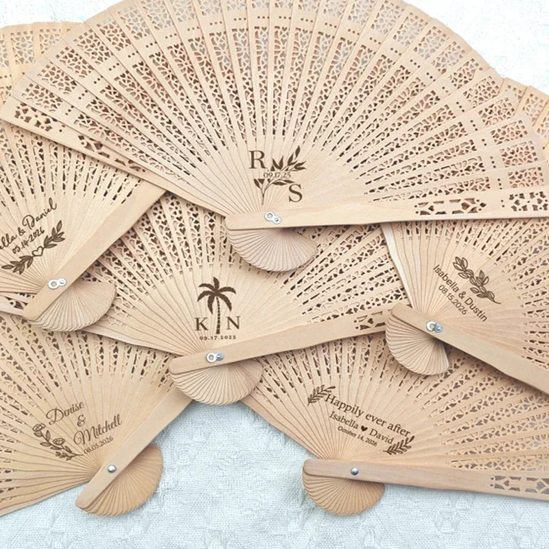 30Pcs Personalized Engraved Wood Folding Hand Fan Wooden Fold Fans Customized Wedding Party Gift Decor Bridal Shower Gift Favor