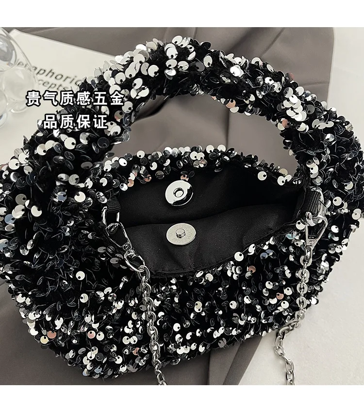 ブラックシルバーカラフルなスパンコールレディースハンドバッグメタルチェーンショルダーバッグクロスボディシンプルなトレンディなベルベットの小さなトートバッグ女性のための